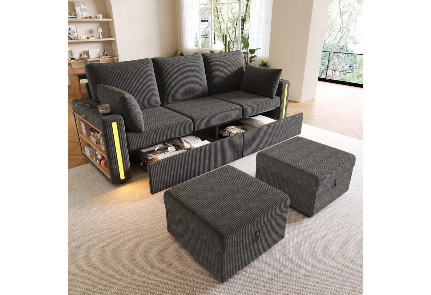 Merax Modulares U-/L-Form Sofa 5-Sitzer mit LED, USB & Stauraum - Bild 3