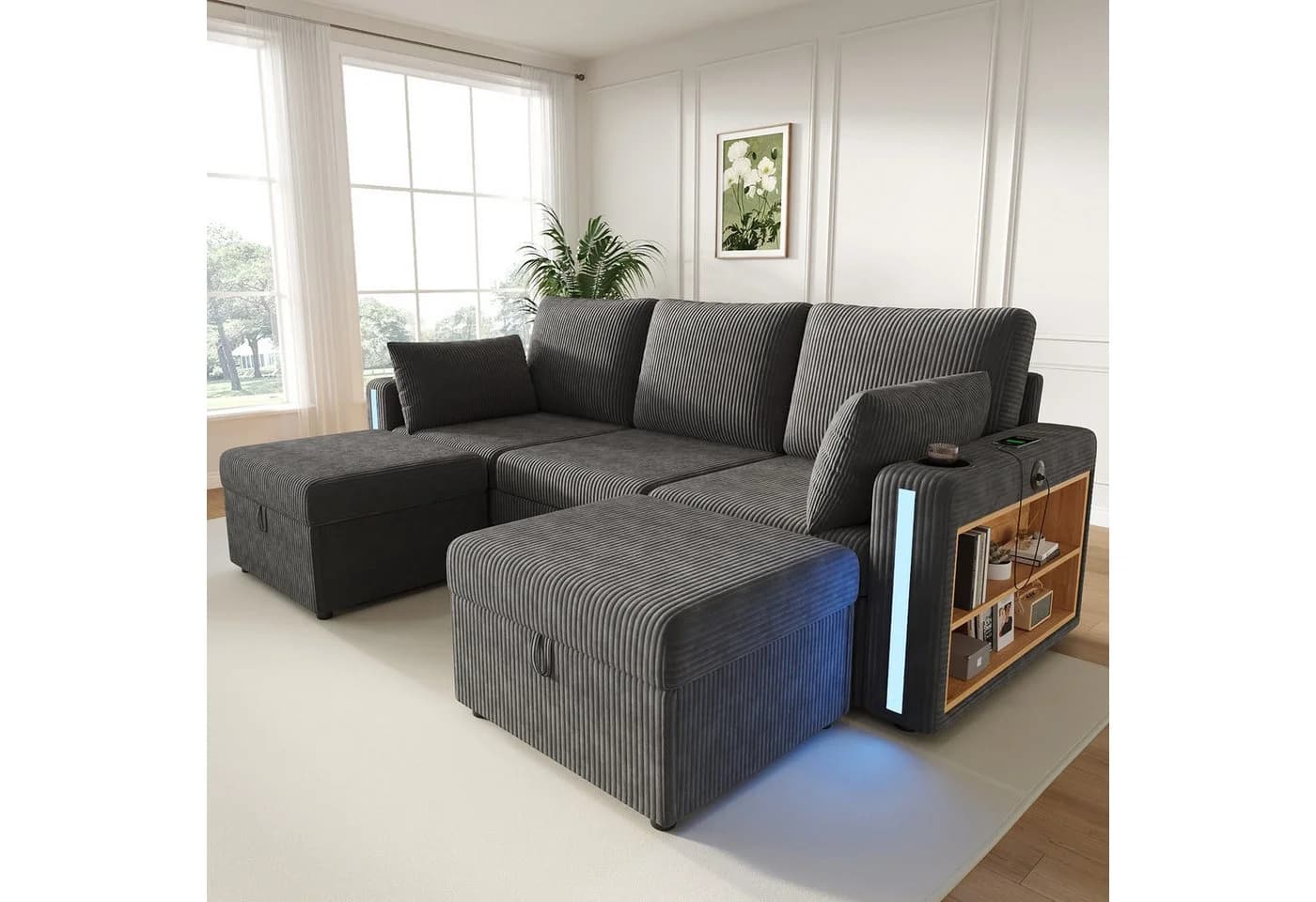 Merax Modulares U-/L-Form Sofa 5-Sitzer mit LED, USB & Stauraum - Bild 4
