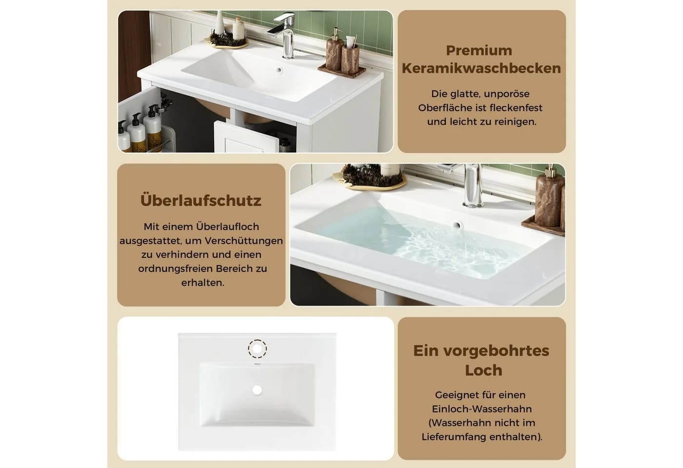 Merax Waschtisch mit Waschbecken Weiß Hochglanz Freistehend - Bild 5