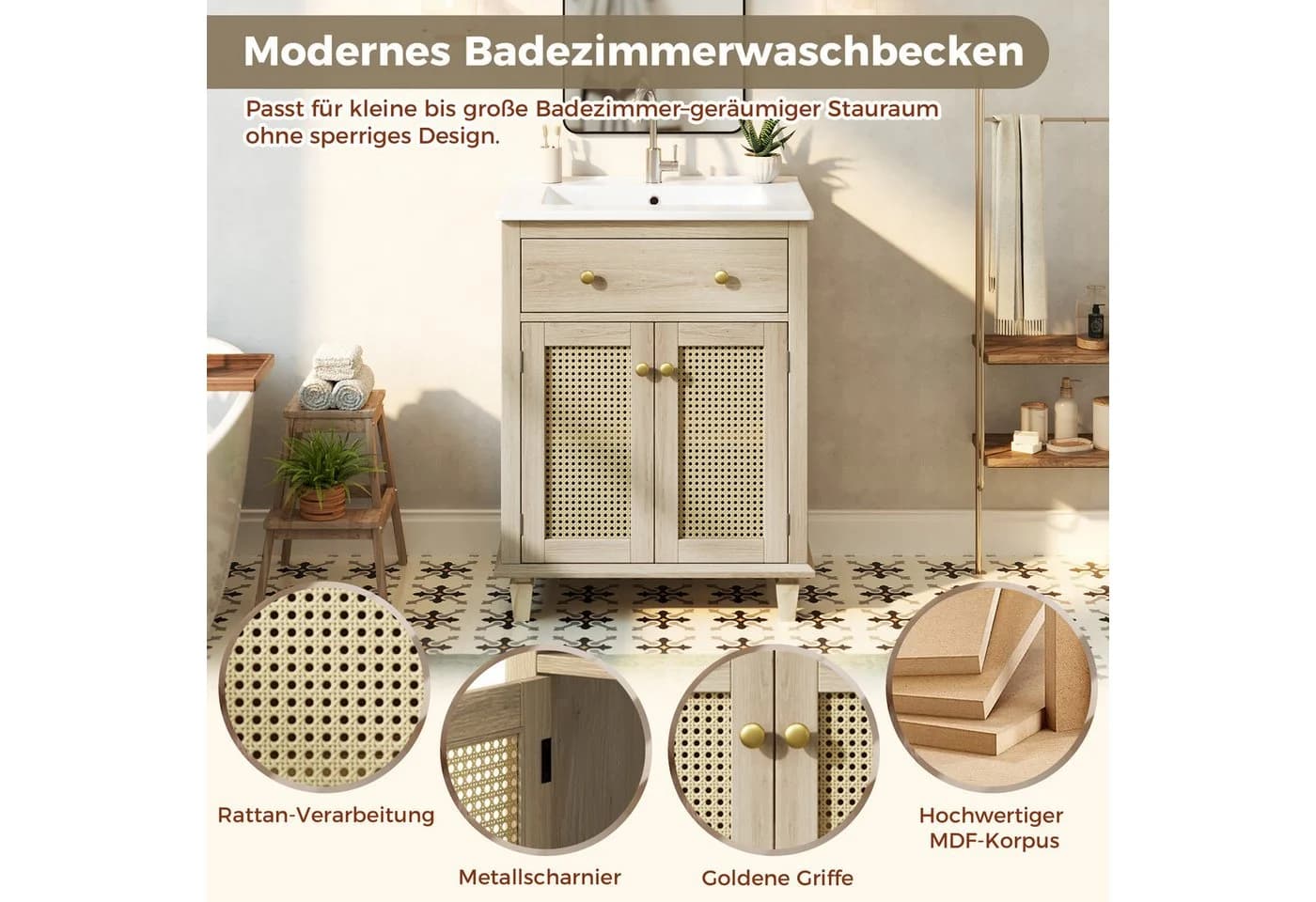 Merax Waschtischunterschrank mit Klappschublade & Keramikwaschbecken - Bild 4
