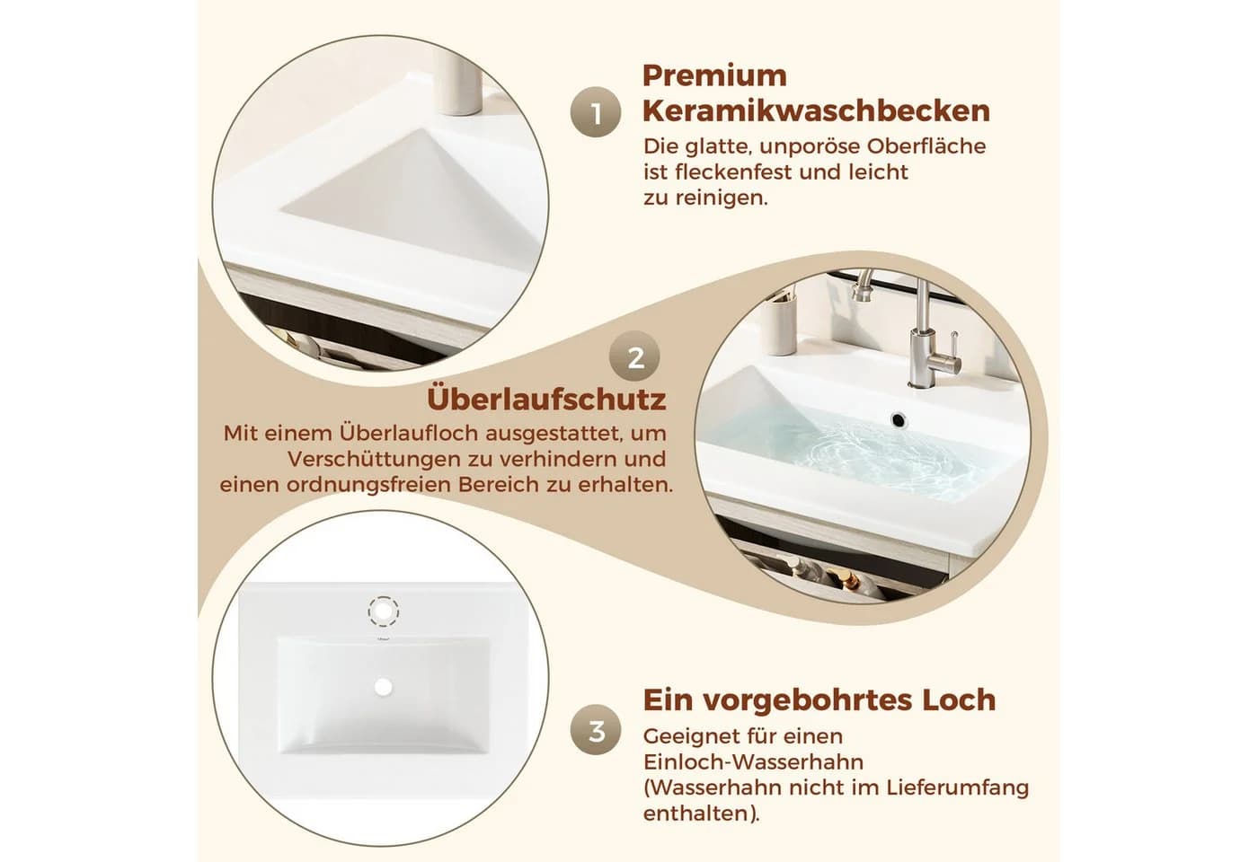 Merax Waschtischunterschrank mit Klappschublade & Keramikwaschbecken - Bild 5