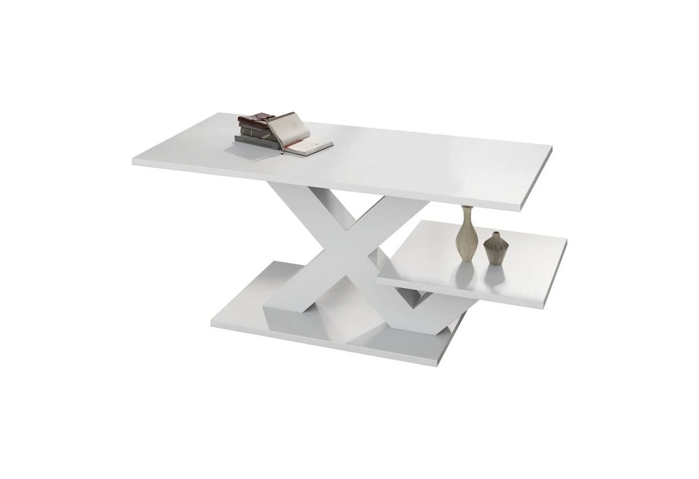 Merax Couchtisch Weiß Hochglanz mit X-Beinen & 2 Platten - Bild 2