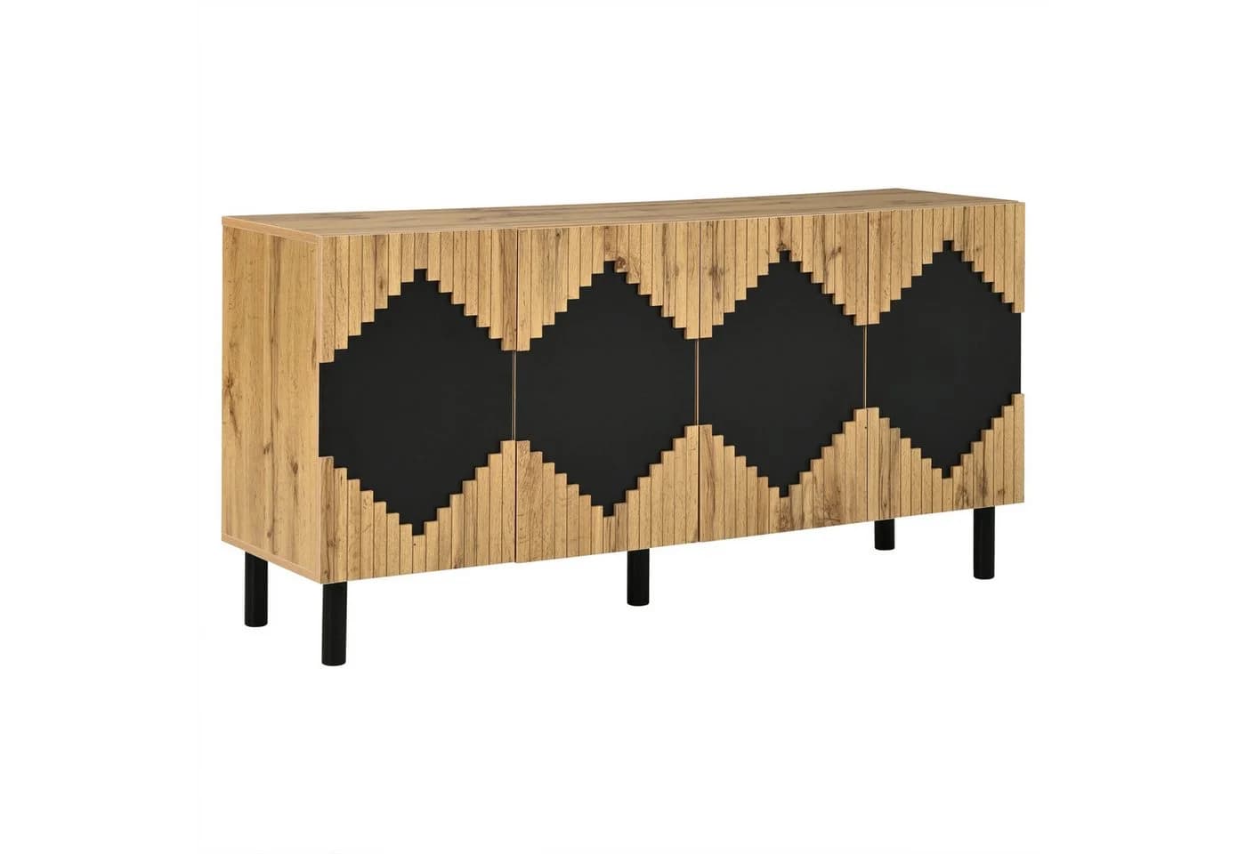 Merax Sideboard Beige/Schwarz mit Rautenmuster und Push-Open-Funktion - Bild 2