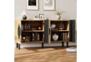 Merax Sideboard Beige/Schwarz mit Rautenmuster und Push-Open-Funktion Bild 3