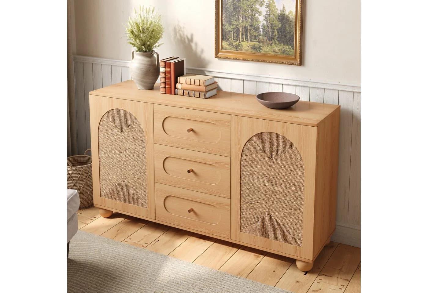 Merax Sideboard mit Seilgeflecht-Türen und Schubladen - Bild 3