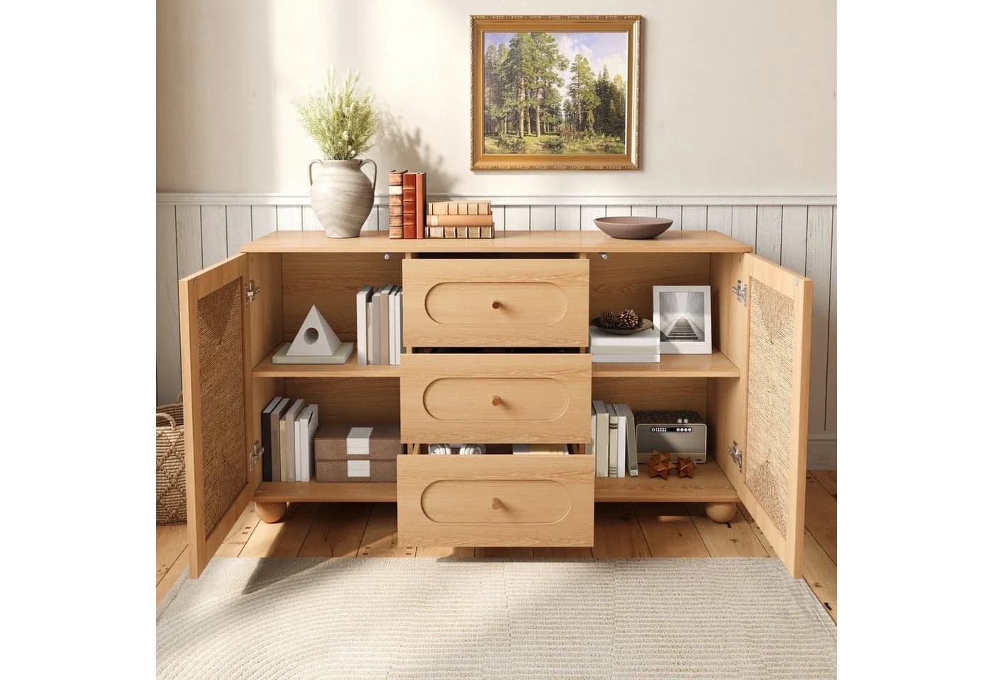 Merax Sideboard mit Seilgeflecht-Türen und Schubladen - Bild 4