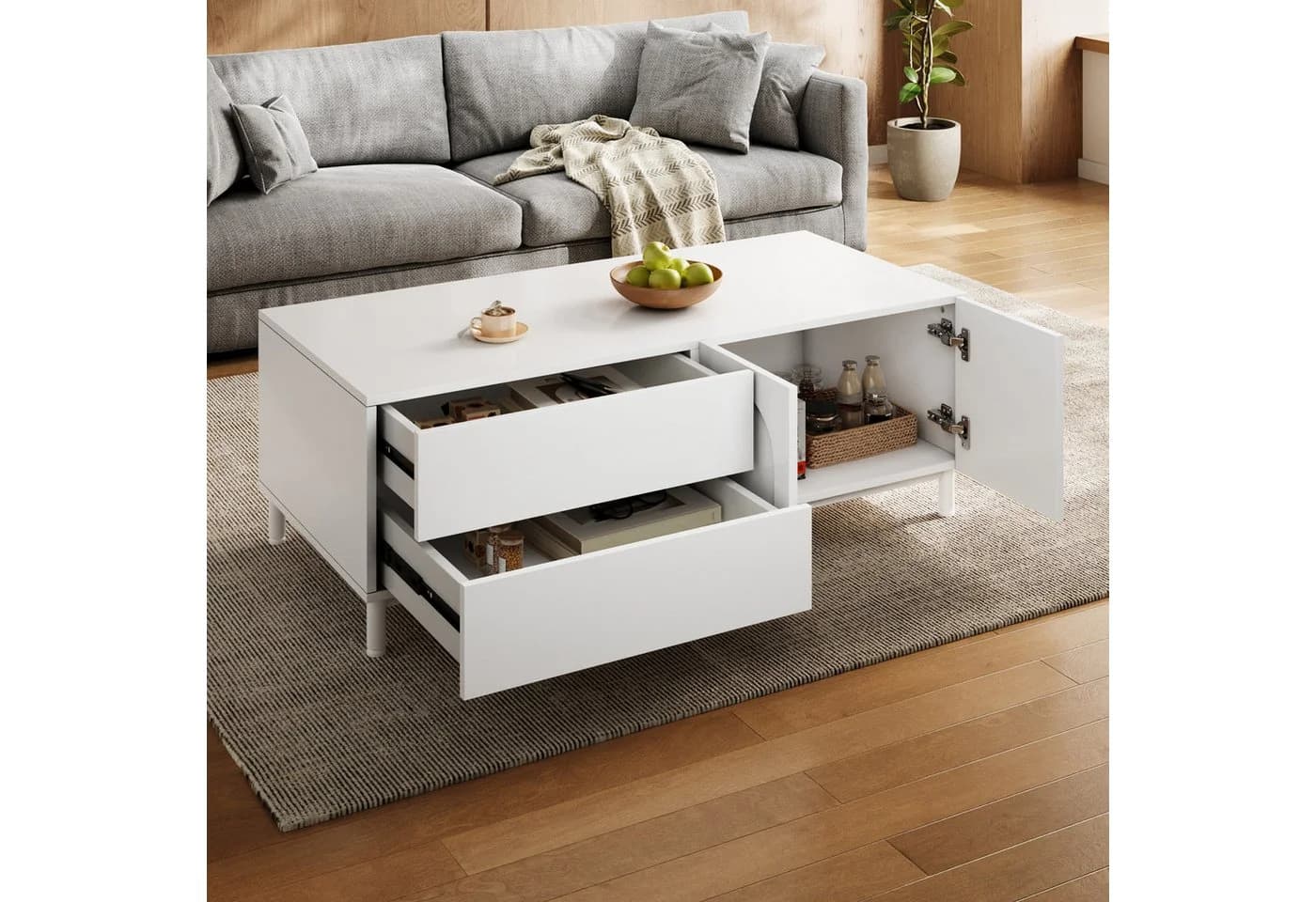 Merax Couchtisch Weiß mit 2 Schubladen & 2 Türen - Bild 4
