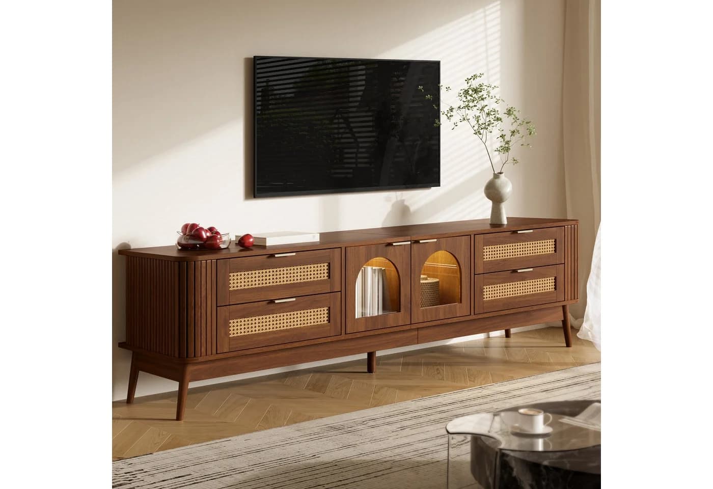 Merax Lowboard TV-Schrank mit LED-Beleuchtung und Glastüren - Bild 3