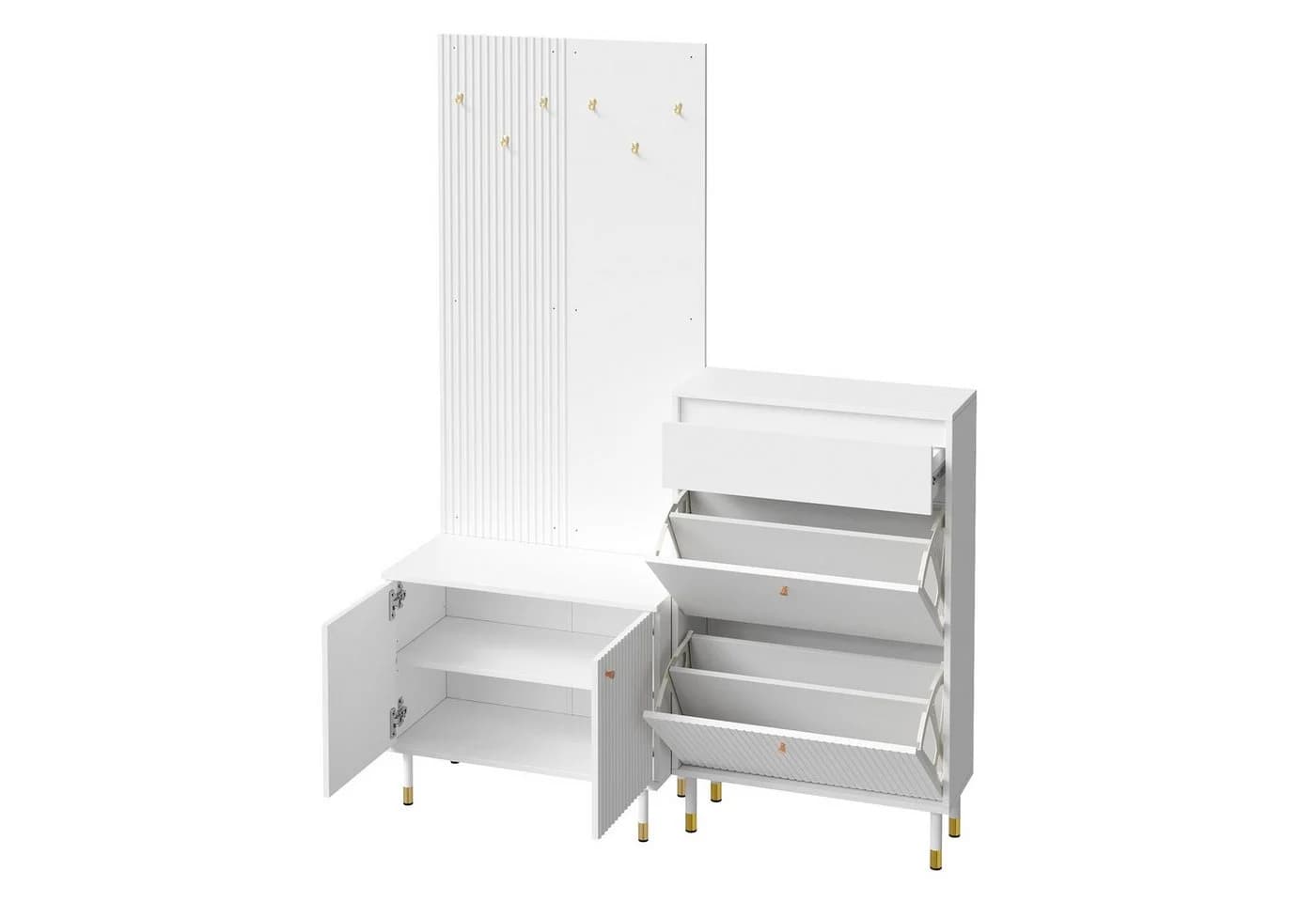 Merax Garderoben-Set Weiß mit 6 Haken, Schuhschrank und Stauraum - Bild 5