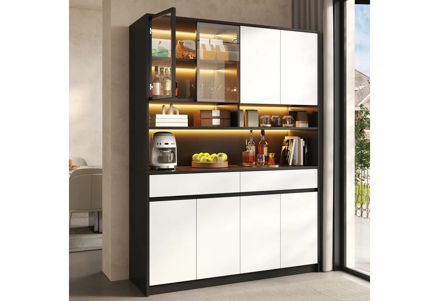 Merax Hochschrank mit LED-Beleuchtung und Glasvitrine - Bild 2