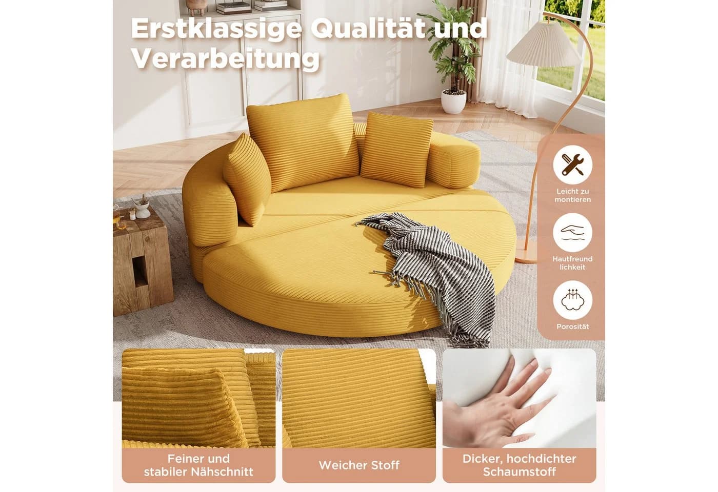 Merax Schlafsofa Boneless Cordstoff 2-in-1 Sofa-Bett - Bild 5