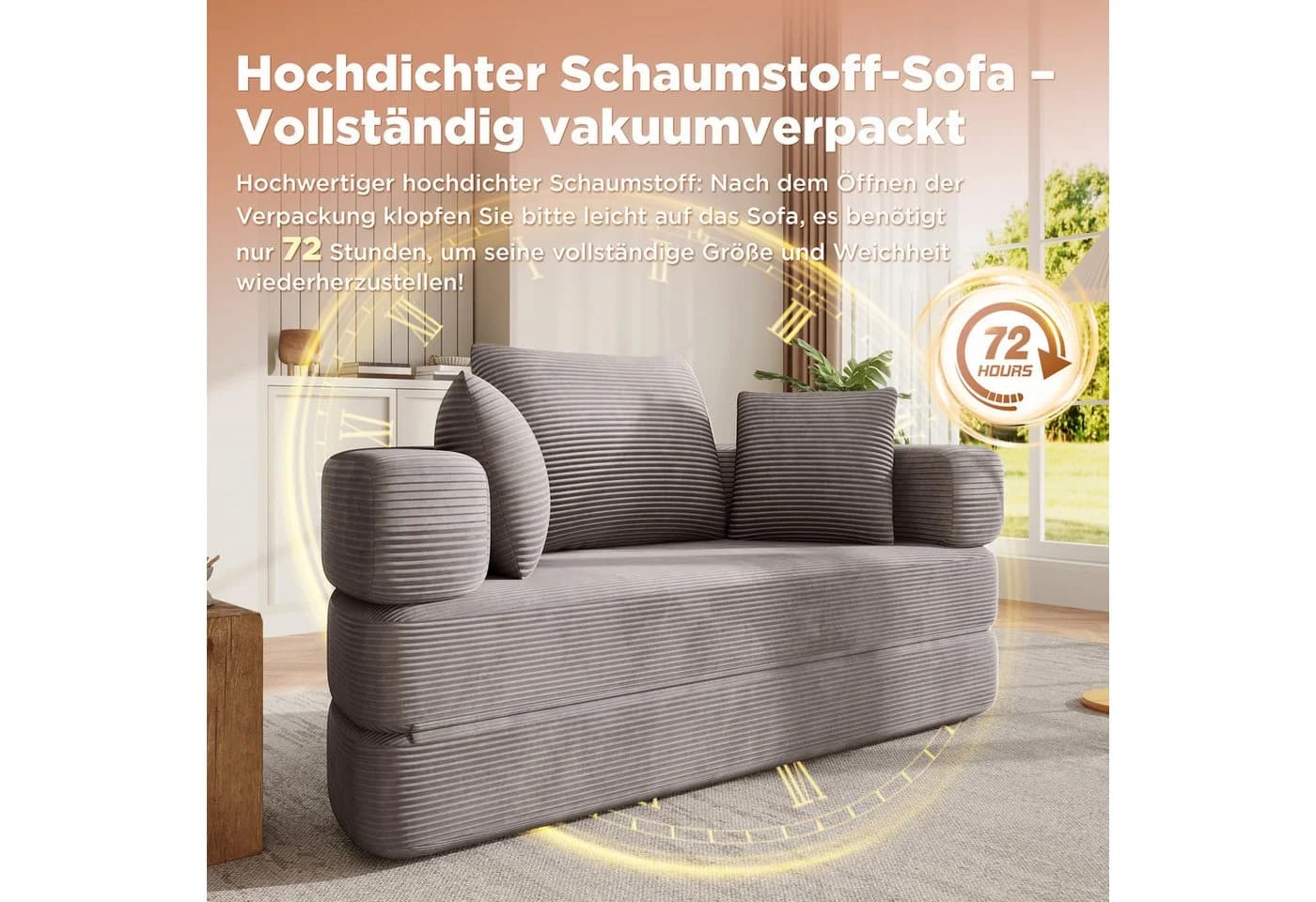 Merax Multifunktionales Boneless Sofa-Bett mit Schlaffunktion und Cordstoffbezug - Bild 5