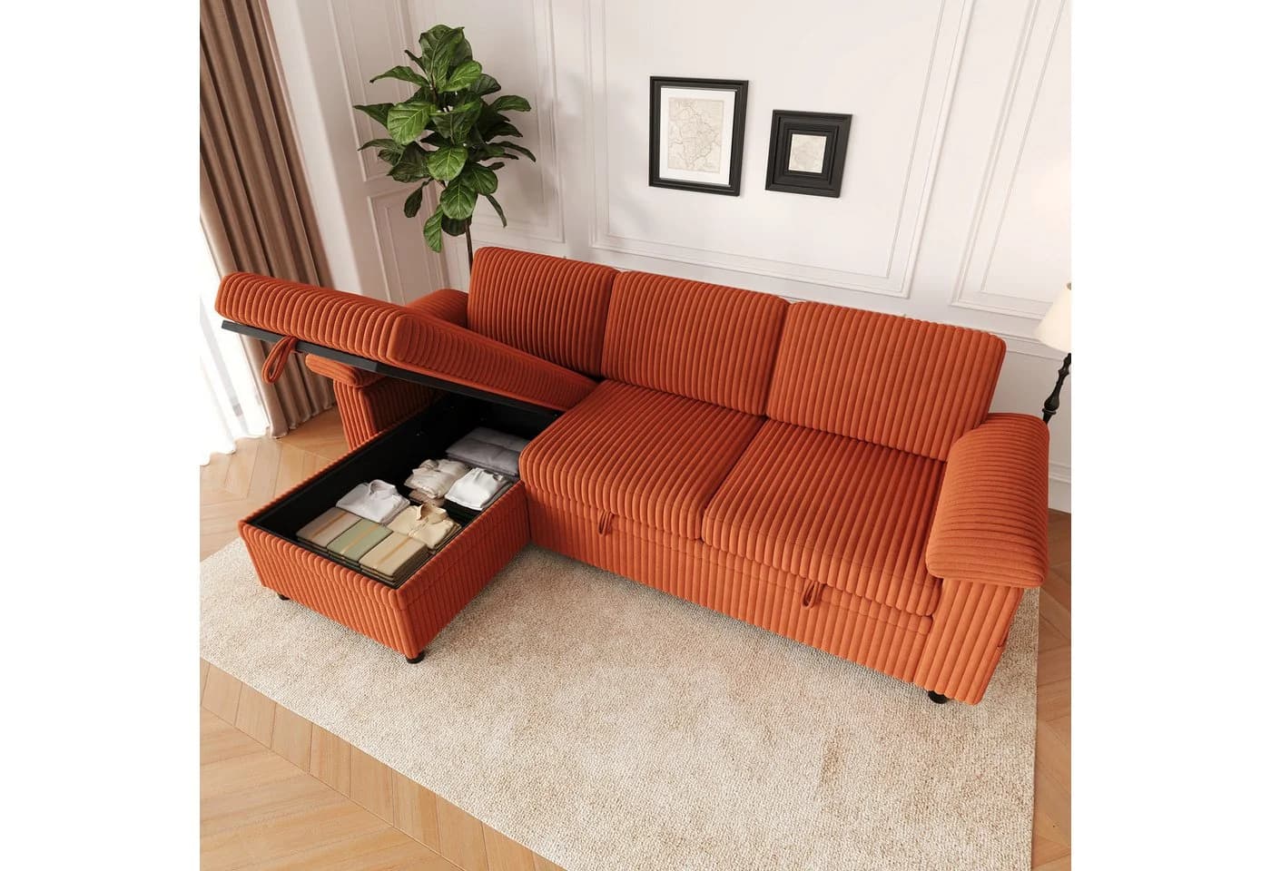 Merax Ecksofa mit Schlaffunktion und USB-Anschluss Orange
