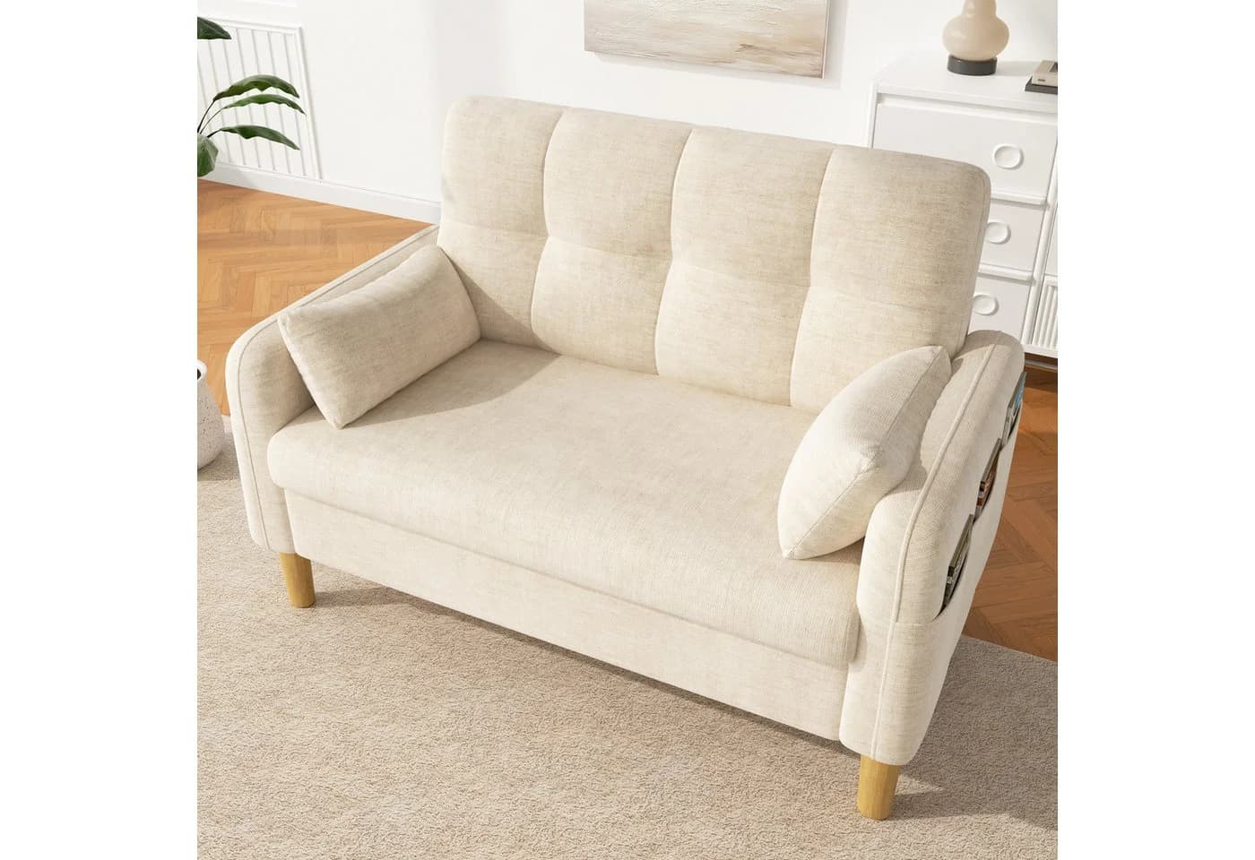 Merax 2-Sitzer Sofa Chenille-Bezug Beige/Grün/Grau mit Kissen - Bild 3