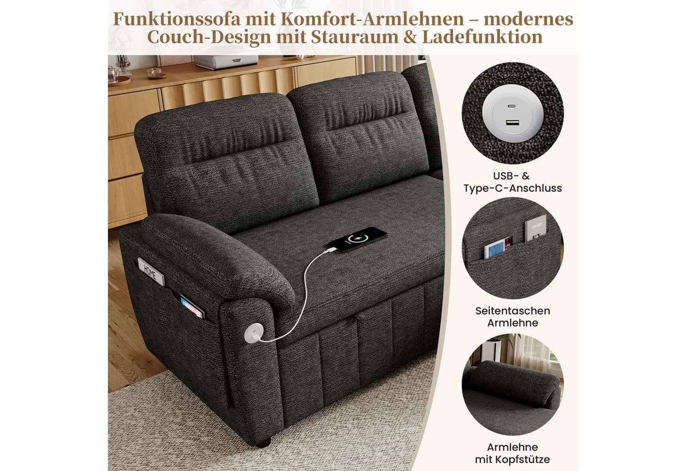 Merax Ecksofa mit Schlaffunktion und USB-Anschluss - Bild 5