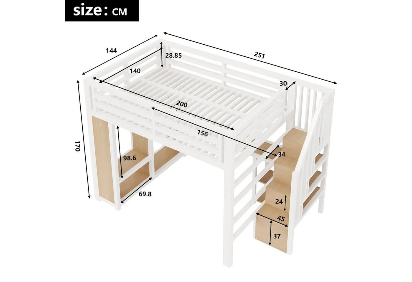 Merax Gaming-Hochbett 140x200 cm mit LED, USB, Schreibtisch & Kleiderschrank - Bild 4