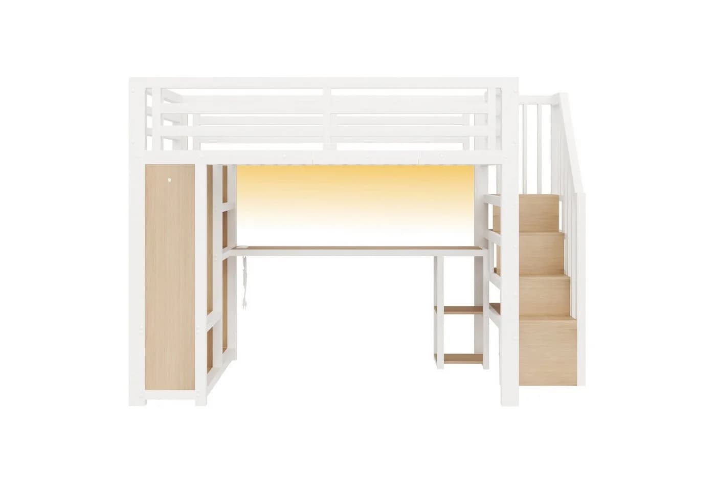Merax Gaming-Hochbett 140x200 cm mit LED, USB, Schreibtisch & Kleiderschrank - Bild 5