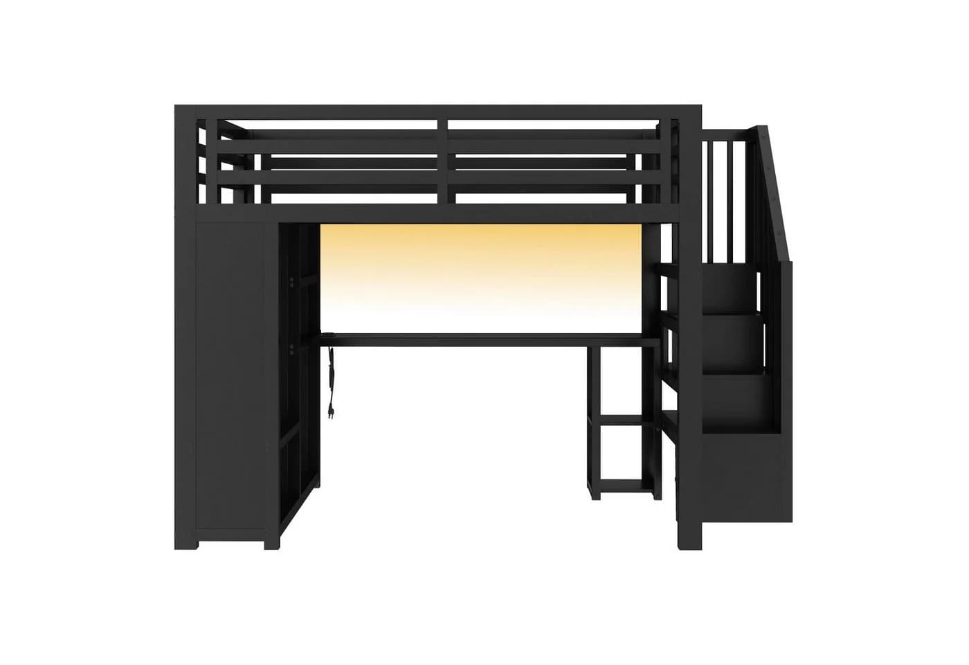 Merax Gaming-Hochbett 140x200 mit LED, USB, Schreibtisch & Kleiderschrank - Bild 5