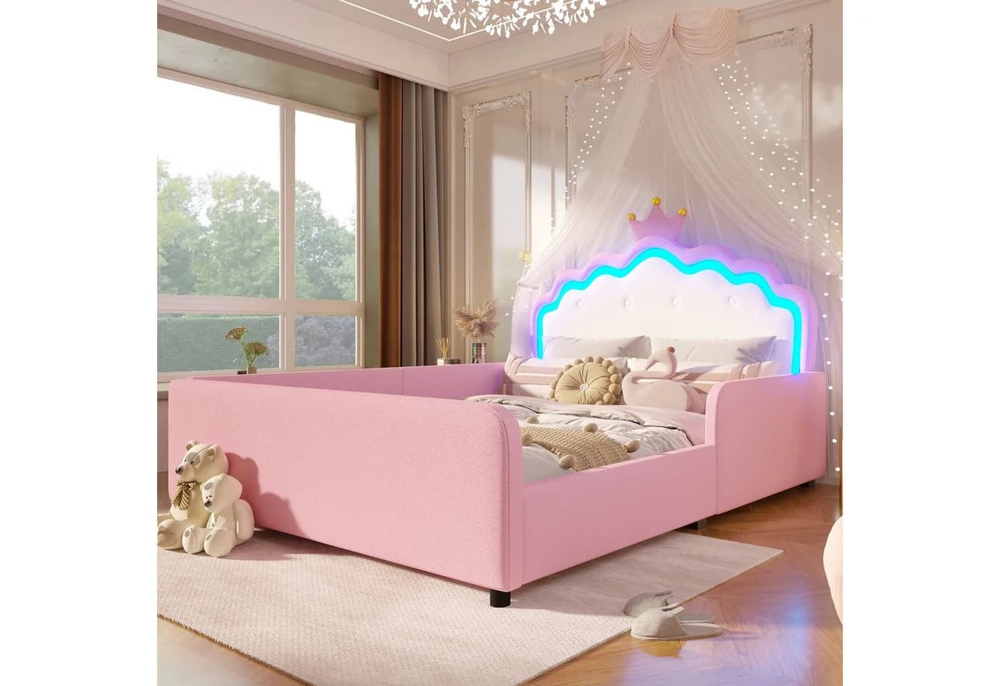 Merax Prinzessinnenbett Rosa mit LED-Beleuchtung und Sicherheitsgitter - Bild 3