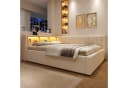 Merax Daybett 140x200 mit LED, Stauraum & USB-Anschluss, Leinenbezug Grau/Beige Bild 3