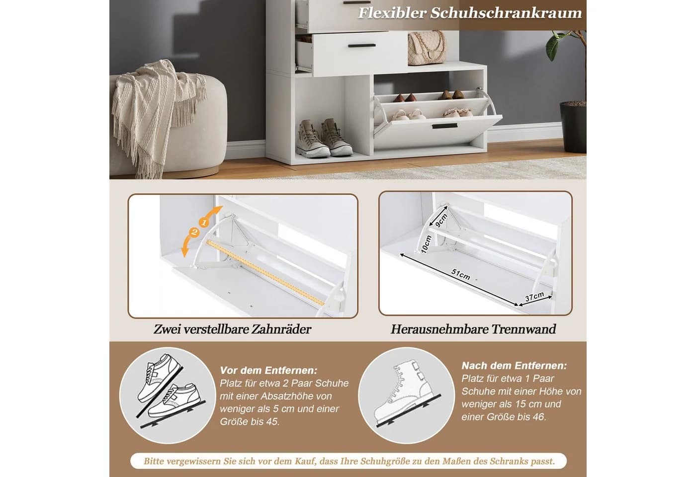 Merax Garderobe mit Spiegel, Schubladen & Schuhschrank Weiß - Bild 4