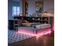 Merax Polsterbett 90x200 cm mit LED, Steckdosen & Stauraum Samt grau Bild 2