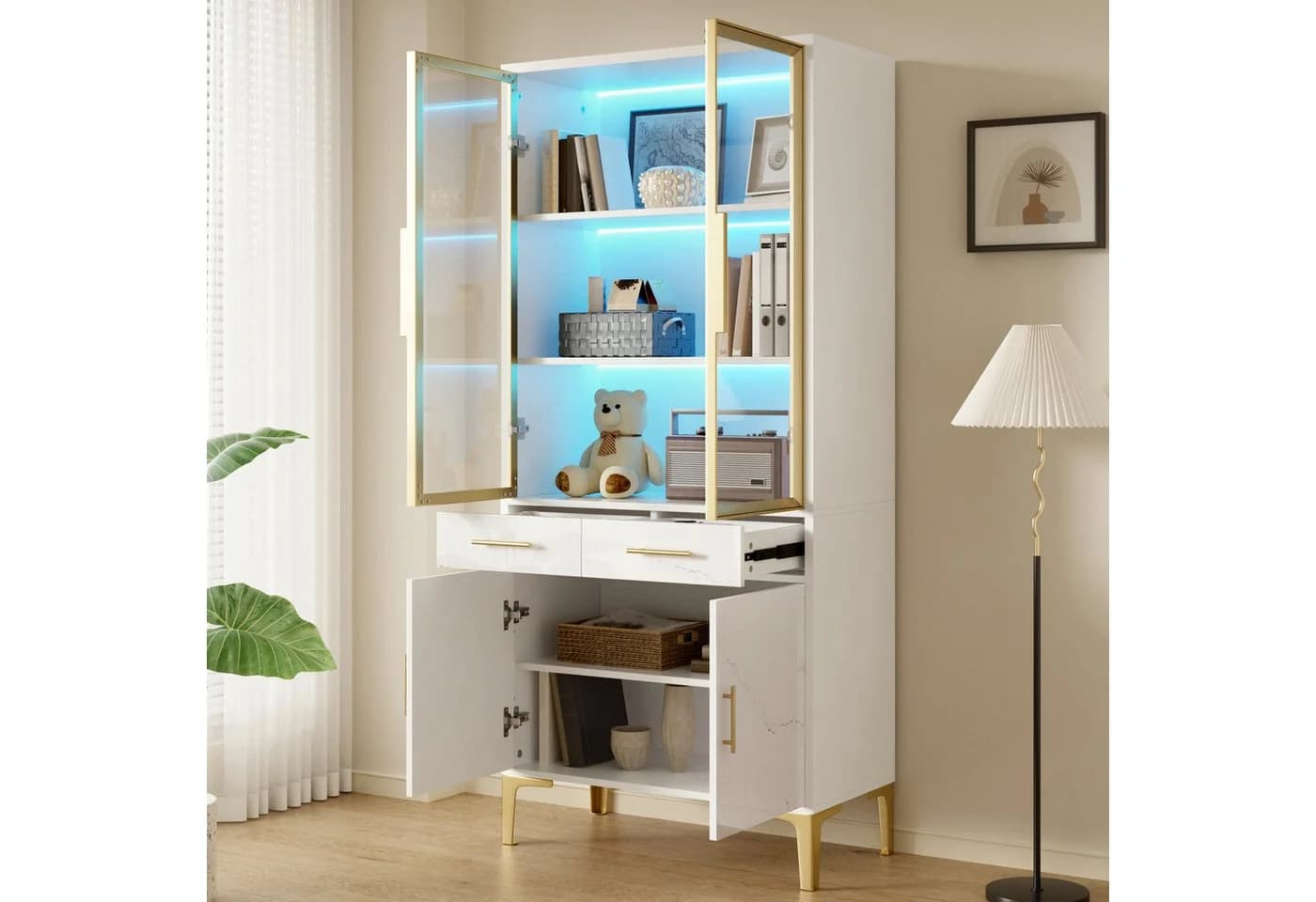 Merax Vitrine mit LED Beleuchtung und Marmoroptik