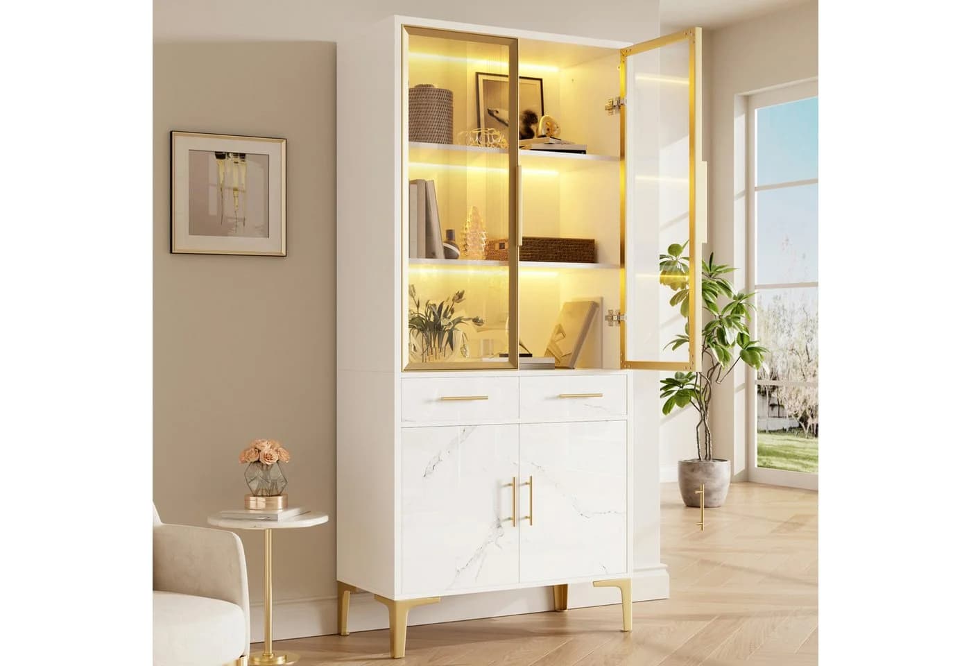 Merax Vitrine mit LED Beleuchtung und Marmoroptik - Bild 3