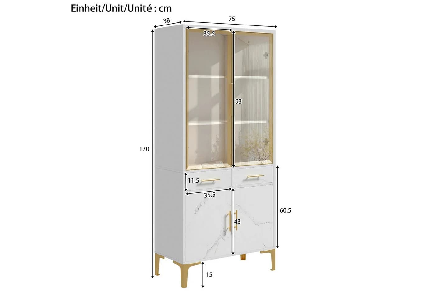 Merax Vitrine mit LED Beleuchtung und Marmoroptik - Bild 5
