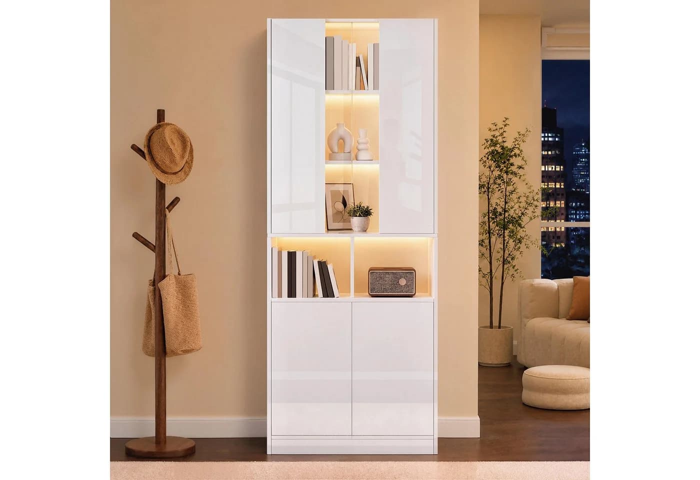 Merax Vitrinenschrank mit LED-Beleuchtung und App-Steuerung Schwarz - Bild 2