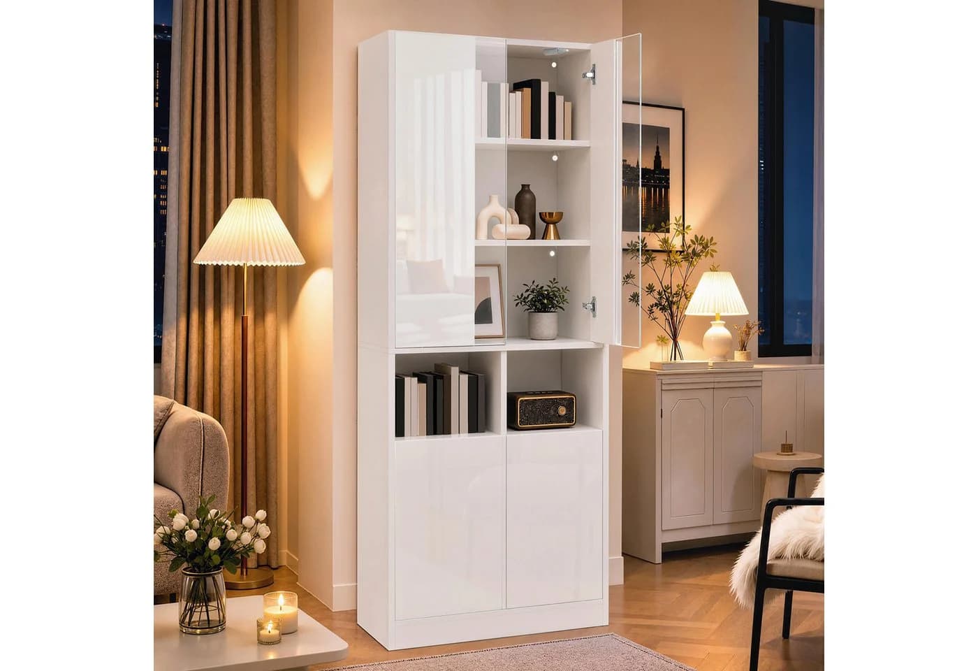 Merax Vitrinenschrank mit LED-Beleuchtung und App-Steuerung Schwarz - Bild 3