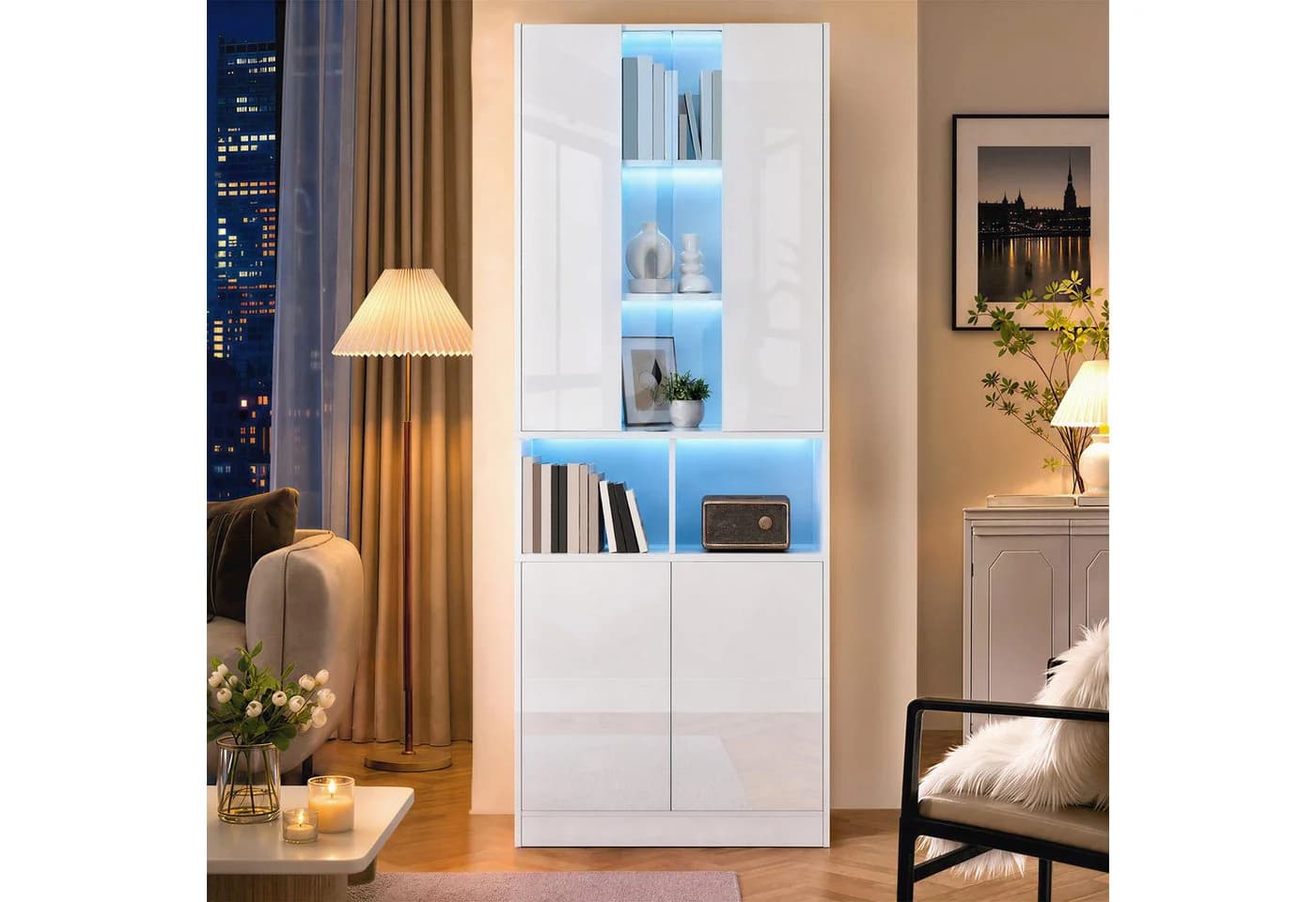 Merax Vitrinenschrank mit LED-Beleuchtung und App-Steuerung Schwarz - Bild 4
