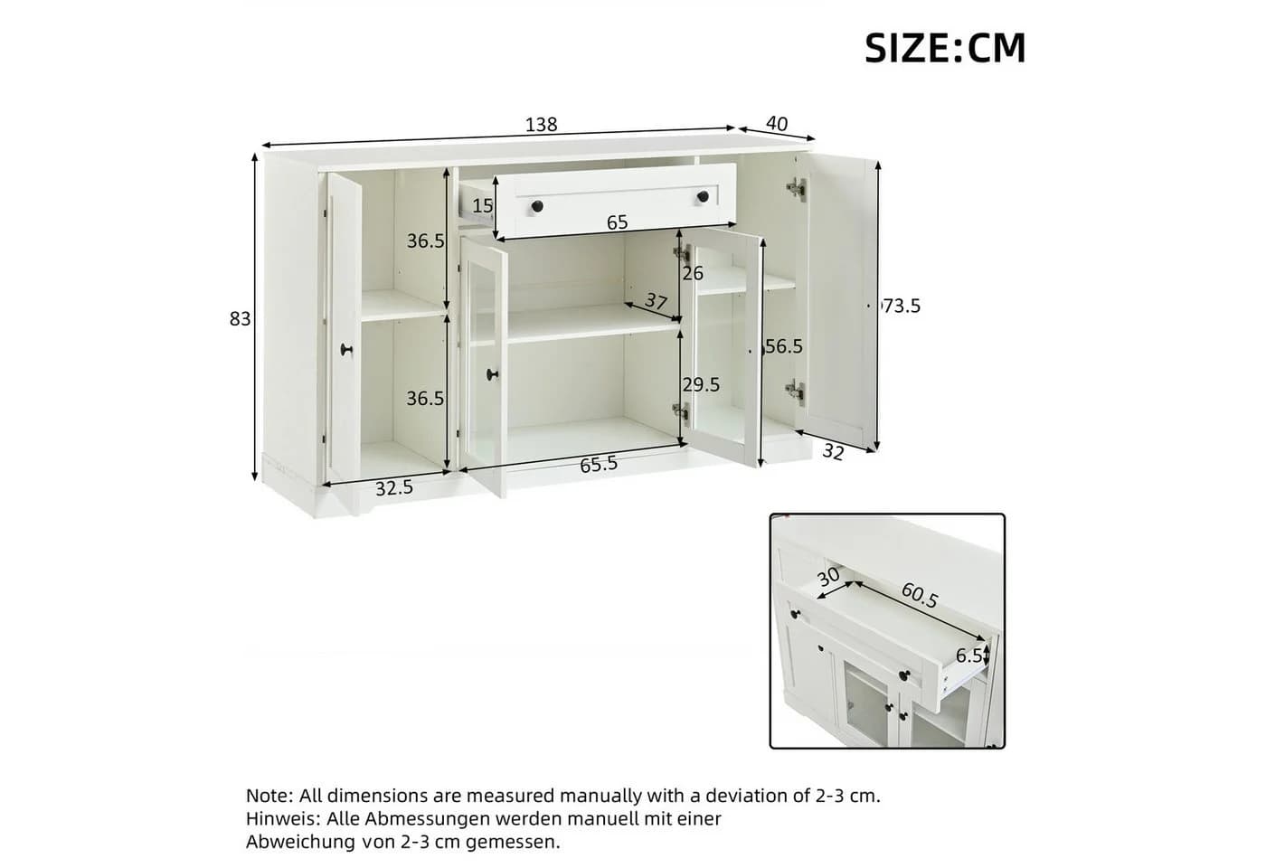 Merax Sideboard Weiß mit Glastüren und verstellbaren Einlegeböden - Bild 4
