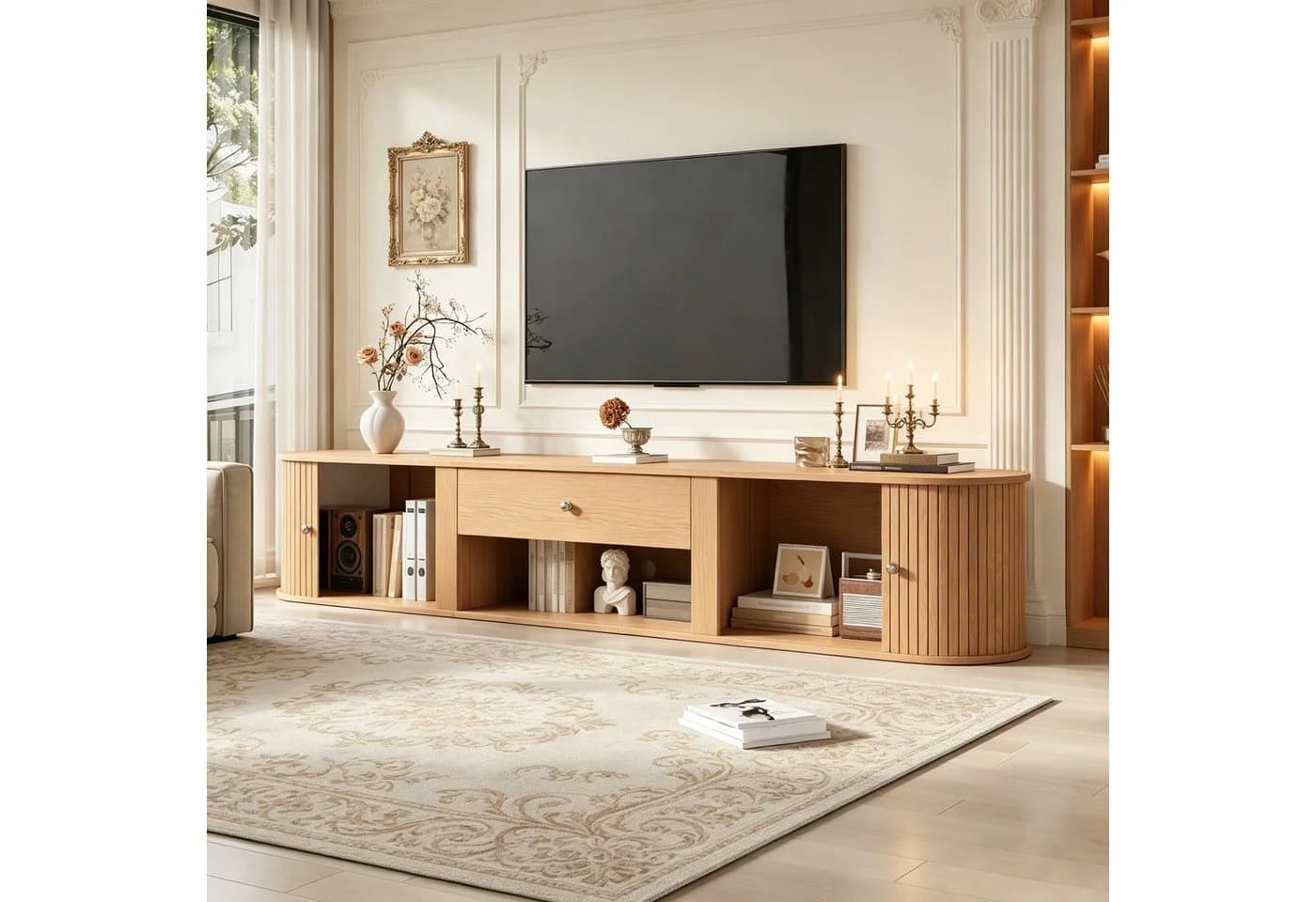Merax TV-Lowboard 180cm Walnussholzoptik mit Rollo-Türen