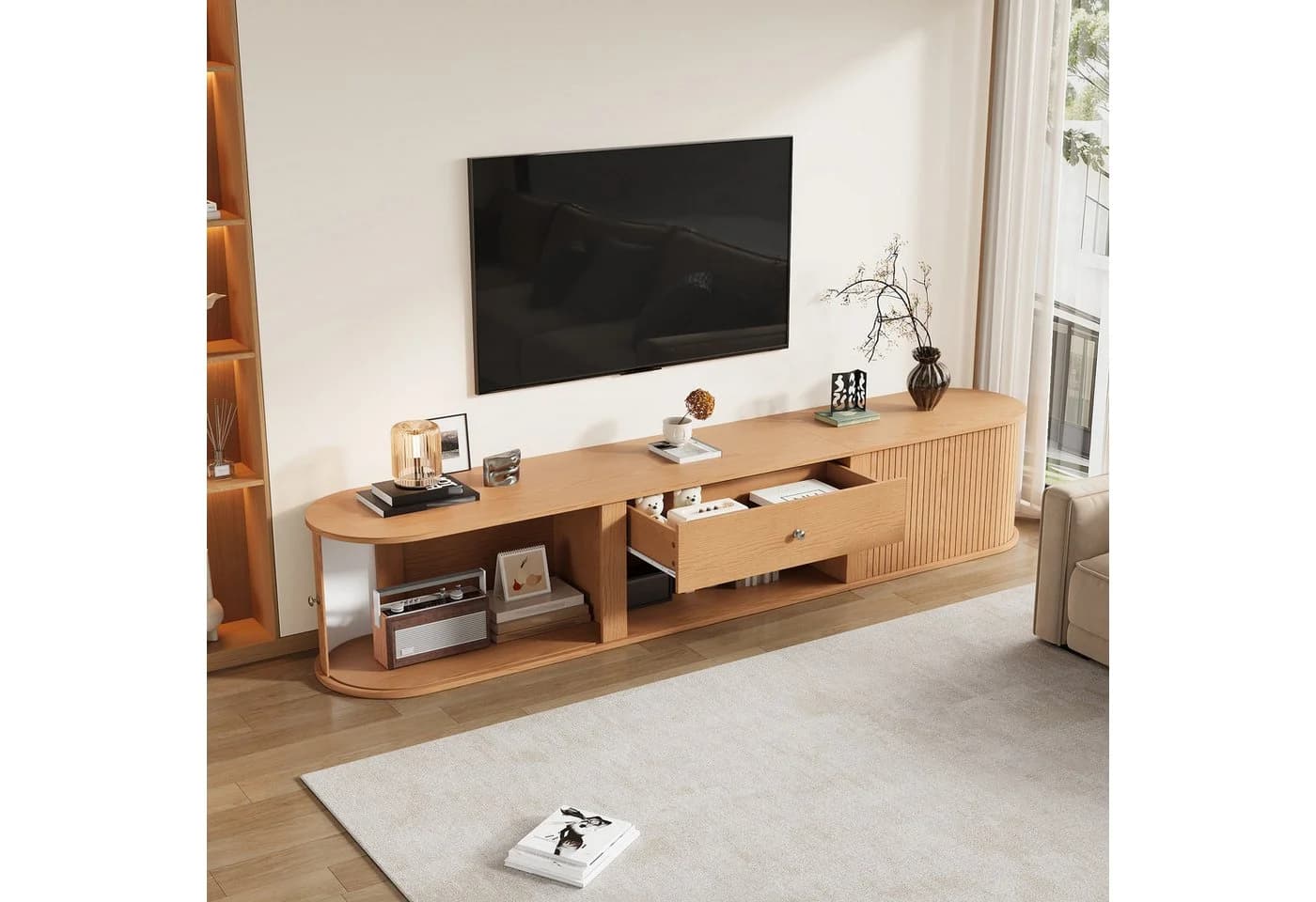 Merax TV-Lowboard 180cm Walnussholzoptik mit Rollo-Türen - Bild 3