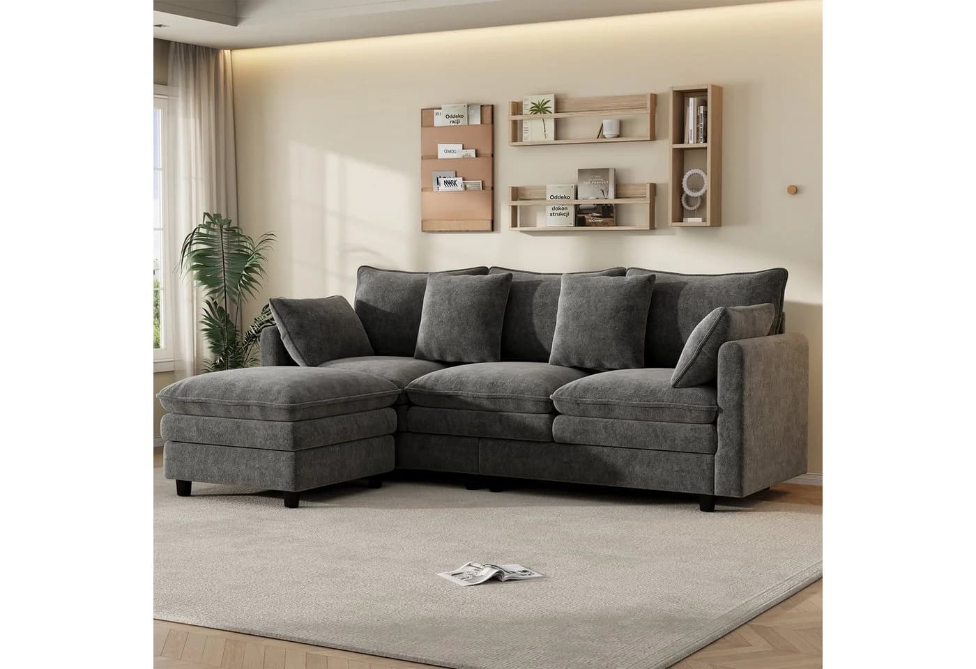 Merax Ecksofa Chenille L-förmig mit Chaiselongue Beige/Grau - Bild 2