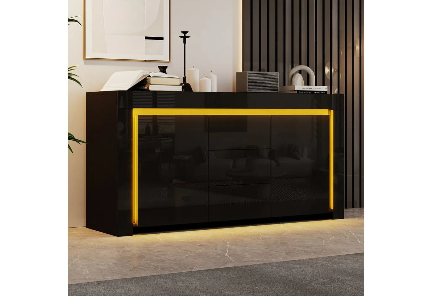 Merax Sideboard Hochglanz mit LED-Beleuchtung Schwarz/Weiß - Bild 2