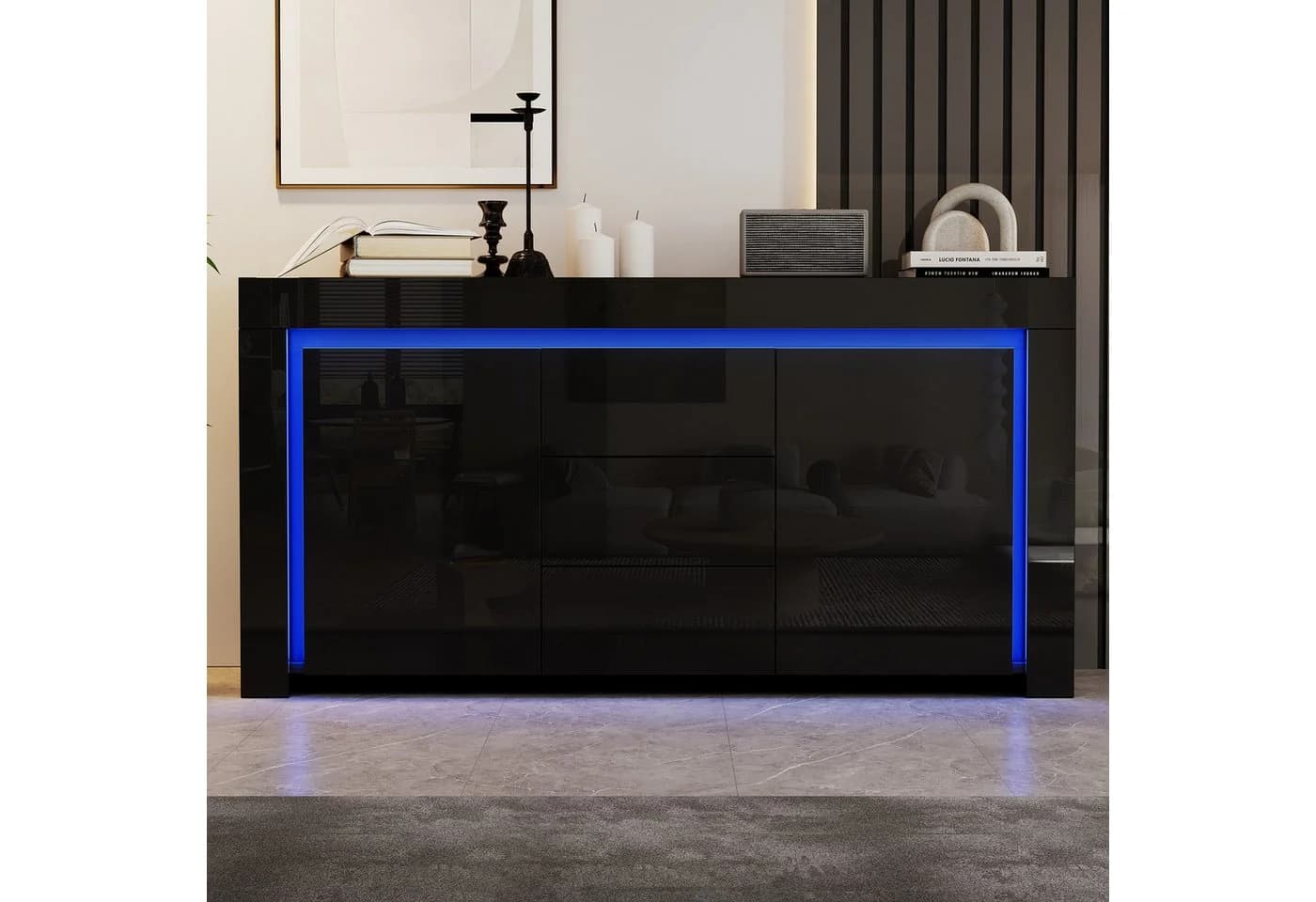 Merax Sideboard Hochglanz mit LED-Beleuchtung Schwarz/Weiß - Bild 3