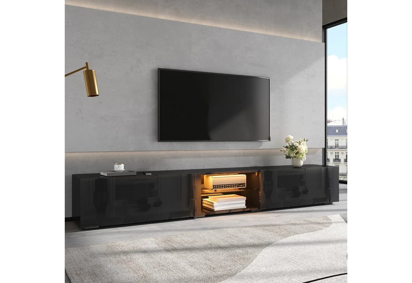 Merax TV-Schrank Lowboard mit LED-Beleuchtung & Hochglanz-Türen Schwarz/Weiß - Bild 2