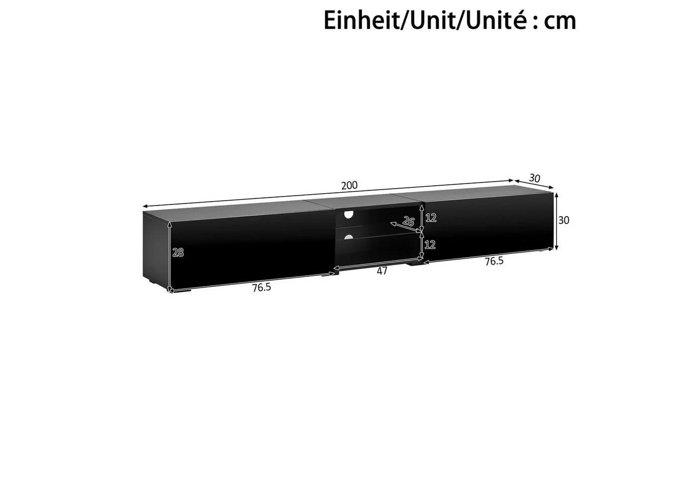 Merax TV-Schrank Lowboard mit LED-Beleuchtung & Hochglanz-Türen Schwarz/Weiß - Bild 5