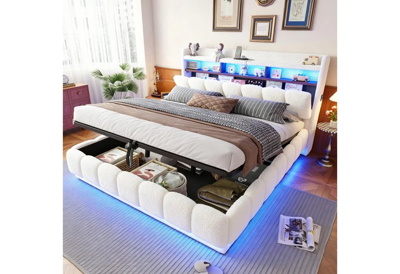 Merax Polsterbett 180x200 mit LED, USB, Lammfellstoff - Bild 2
