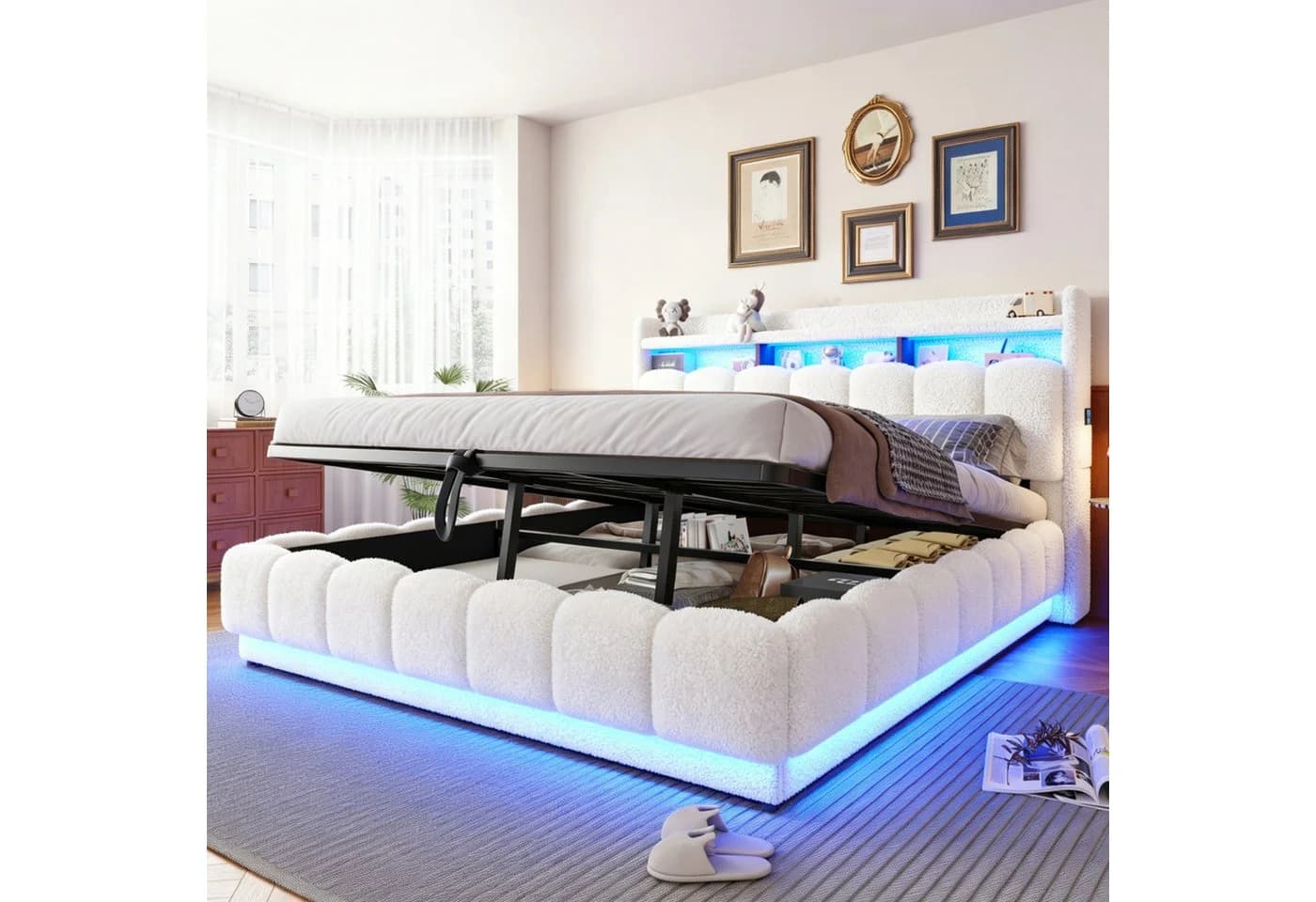 Merax Polsterbett 180x200 mit LED, USB, Lammfellstoff - Bild 3