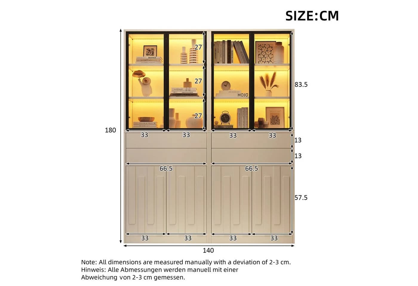Merax Vitrine mit LED-Beleuchtung und 4 Glastüren - Bild 3