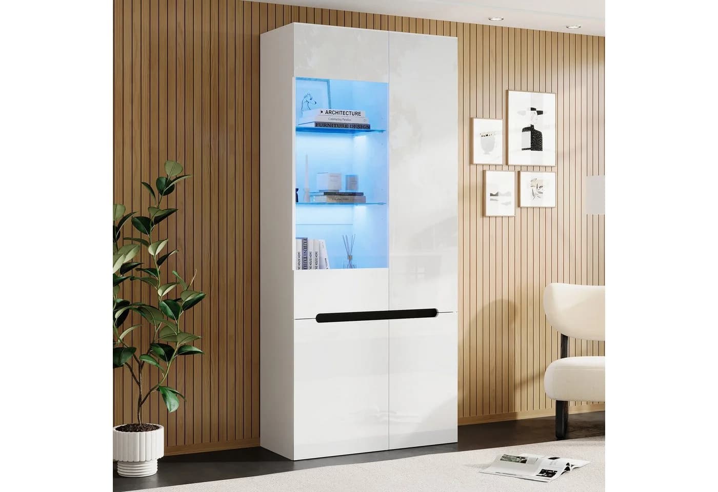 Merax Glasvitrine mit LED-Beleuchtung und Hochglanzfront - Bild 2