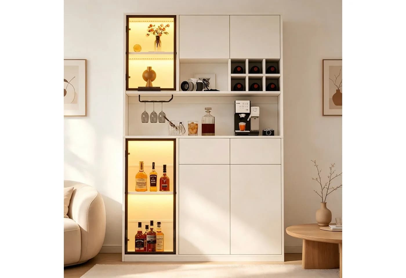 Merax Vitrine Hochschrank 6 Türen Weiß mit LED-Beleuchtung - Bild 2