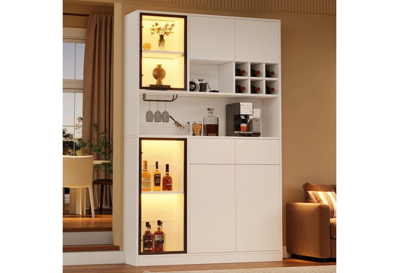 Merax Vitrine Hochschrank 6 Türen Weiß mit LED-Beleuchtung - Bild 3