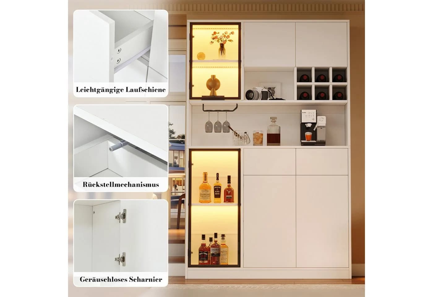 Merax Vitrine Hochschrank 6 Türen Weiß mit LED-Beleuchtung - Bild 5