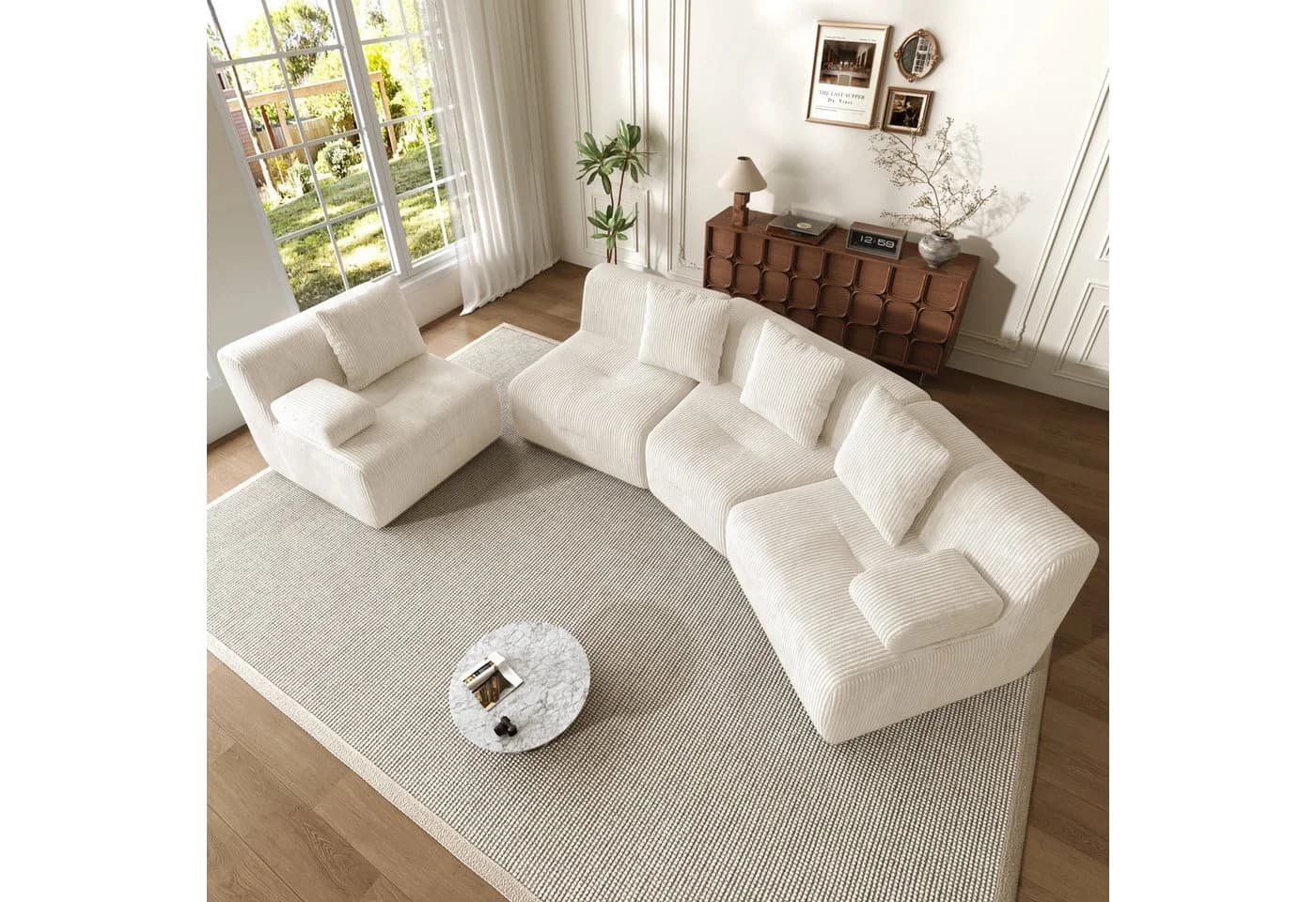 Merax 4-Sitzer Modulsofa Cordstoff Beige Grau Gelb Modern