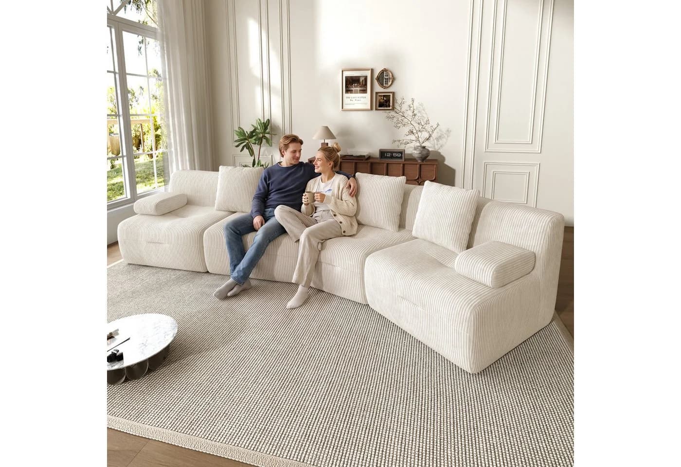 Merax 4-Sitzer Modulsofa Cordstoff Beige Grau Gelb Modern - Bild 2
