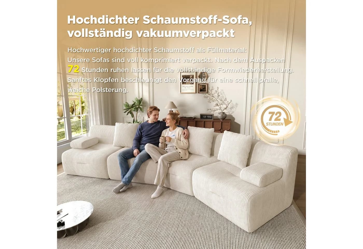 Merax 4-Sitzer Modulsofa Cordstoff Beige Grau Gelb Modern - Bild 5
